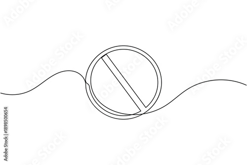 Prohibition sign stop circle icon continuous one line drawing on white background minimalist forbidden symbol outline vector illustration