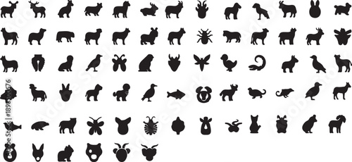 Collection of various animal silhouettes isolated on transparent background