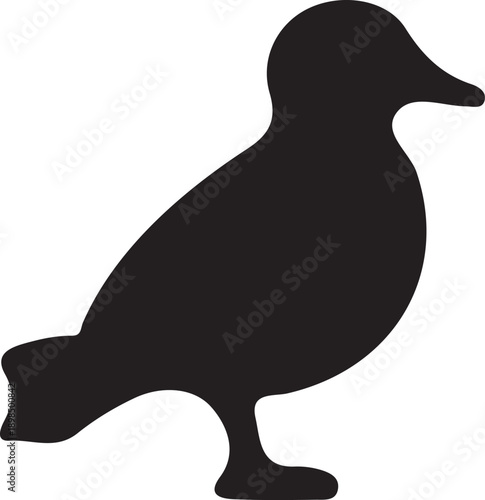 Black silhouette of a duck isolated on transparent background