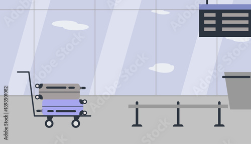 Vector illustration of the baggage check-in and check-in area, the interior of the airport terminal.