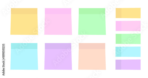 Set of Colorful Pastel Sticky Notes and Memo Pad Stickers. Flat Vector Illustration for Office, School, and Productivity Design.