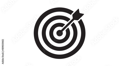 Black and White Target with Arrow Icon Vector