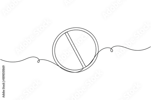 Prohibition sign stop circle icon continuous one line drawing on white background minimalist forbidden symbol outline vector illustration