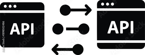 Api integration concept with data transfer between web applications showing request and response flow between platforms
