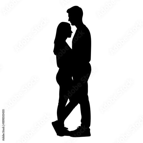 Romantic couple embracing silhouette vector