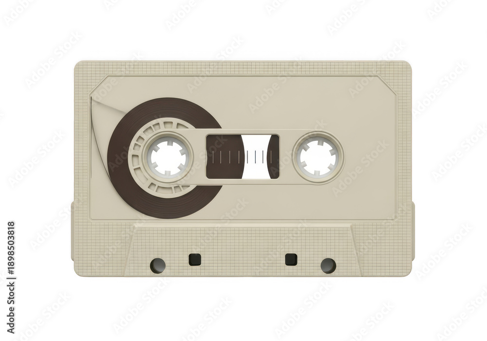 Obraz premium Vintage cassette tape with unwound reel isolated on transparent background
