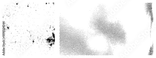 Vector halftone graphic using dot density gradients, stylized abstract shapes, isolated foreground, rgba transparency, cutout design, digital art.