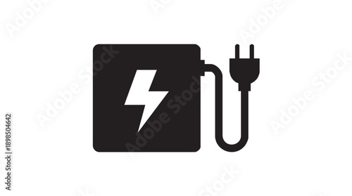 Black Power Charger Icon with Lightning Bolt and Plug