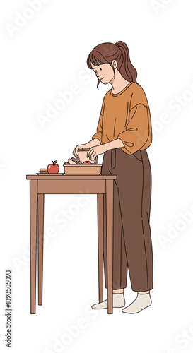 Woman preparing lunch box, home food organization