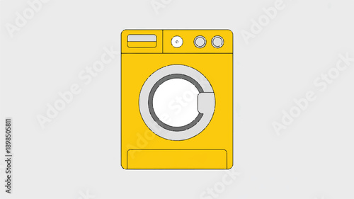Yellow washing machine front view with buttons and dials