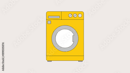 Yellow washing machine with gray details on light gray background
