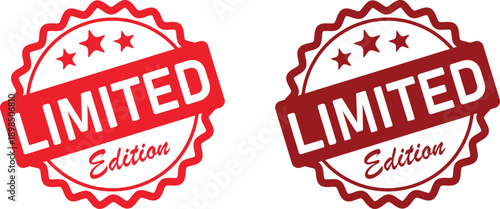 Limited edition rubber stamp in the shape of a red circle, isolated on a white background. Vector illustration.