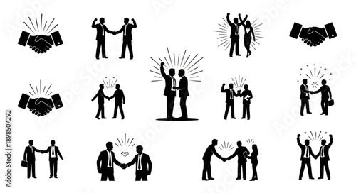 Business Partnership Handshake Agreement Deal Success Icons.