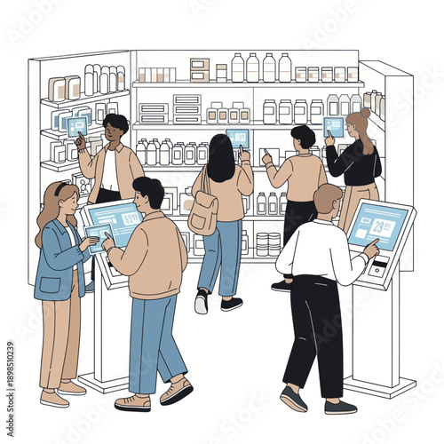 People Shopping at Electronic Store Displays.