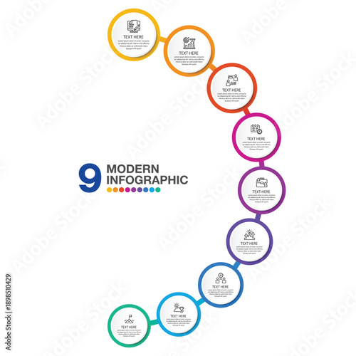 Infographic 9 steps, business icons.