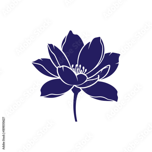 Dark Blue Lotus Flower Illustration Design.