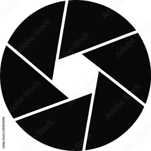 Black Aperture or Iris Shape with Six Blades on White Background camera lens