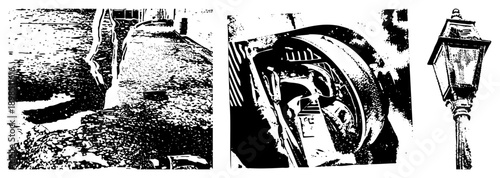 Ornate lamppost casting light, vintage streetlight, urban illumination, historical lamp, cityscape decor, antique lighting fixture.