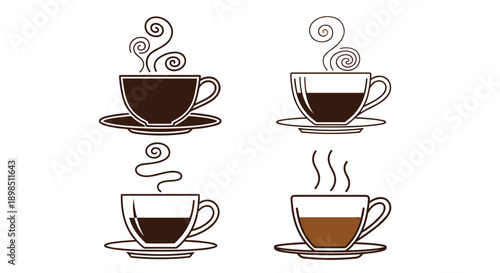Coffee cup icon set, steaming hot beverage mug collection, cafe drink vector illustration isolated modern simple design bundle