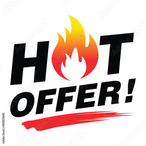 Vibrant hot offer sign with flame design for advertising promotions