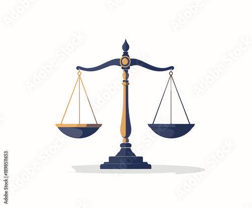 Justice scales balance illustration symbolizing law, equality, and fairness isolated on white background