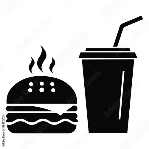 Black silhouette of a hamburger and a drink with a straw