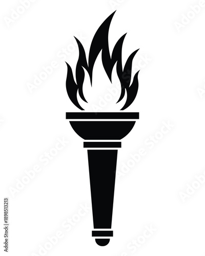 Black silhouette of a torch with flames on top symbolizing freedom and olympic spirit always