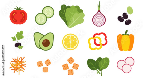 Fresh vegetables and fruits isolated illustration