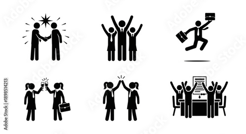 Business success and teamwork icons set.