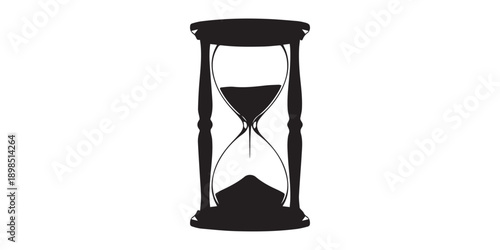 Simple black line vector image depicting traditional hourglass timing instrument with large amounts of sand remaining in top chamber,pro