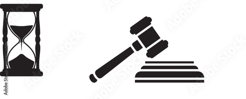 Black silhouette of a judge s gavel and sounding block isolated on a white background representing justice and legal proceedings,Black Silhouette of a Gavel on a White Background Representing Justice 