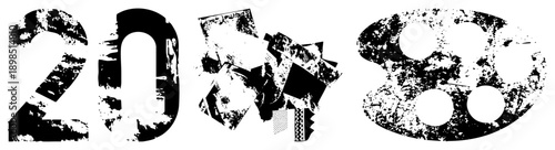 Distressed black numerals "2088" with fragmented geometric, gritty texture, abstract design, vector art, isolated graphic elements.