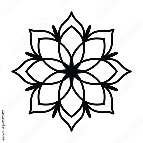 Intricate black floral design resembling a stylized snowflake or blossom