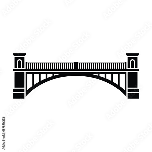 Simple black silhouette of an arched stone bridge with symmetrical supports