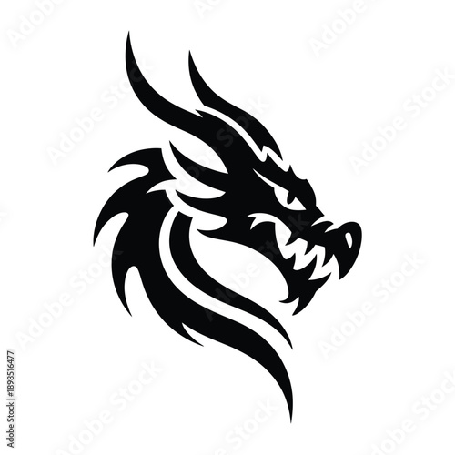 A striking black silhouette of a dragon s head facing right