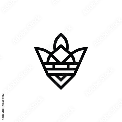 Abstract black and white logo featuring a crown like geometric design