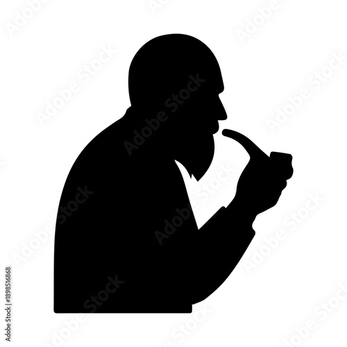 Man silhouette with beard smoking tobacco pipe