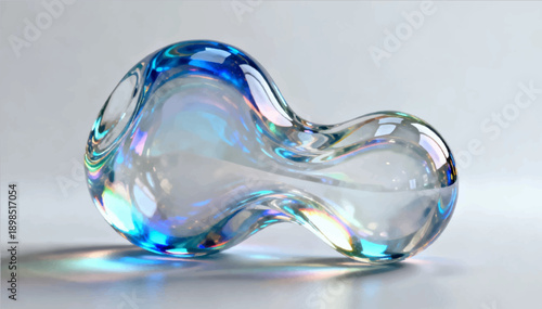Avant-garde glass sculpture with an iridescent ethereal glow, with a transition of colors from blue to rainbow gradients. Vector graphics.