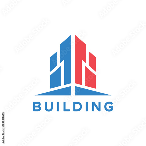 Modern building logo design featuring geometric shapes and bold colors