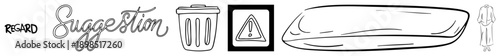 Black including suggestion script, trash bin, warning sign, plate, dress clean vector symbols for UI or design.