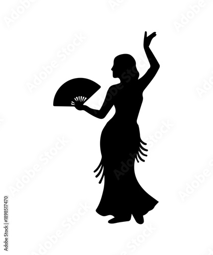 Flamenco dancer silhouette performing with hand fan