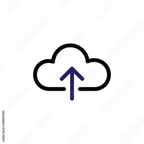 Simple cloud upload icon featuring a dark cloud and blue arrow