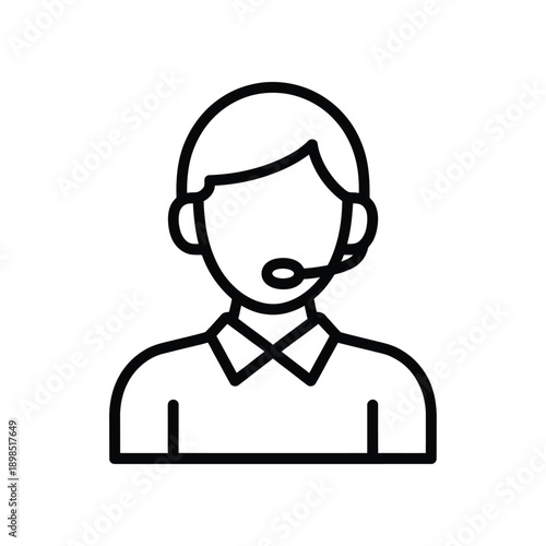 Simple line drawing of a person wearing a headset with a microphone