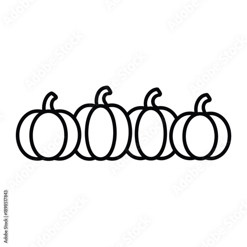 Five pumpkins arranged in a row simple black and white outline