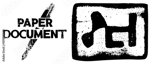 Text based logo reading "PAPER DOCUMENT" with ink splatter, distressed typography, and a stylized pen stroke ideal for legal, archival, or vintage branding.
