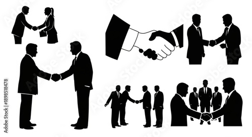 Businessmen shaking hands in silhouette collection.