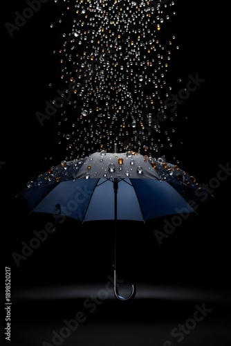 Protective Umbrella Under Sparkling Rainfall Conceptual Photo