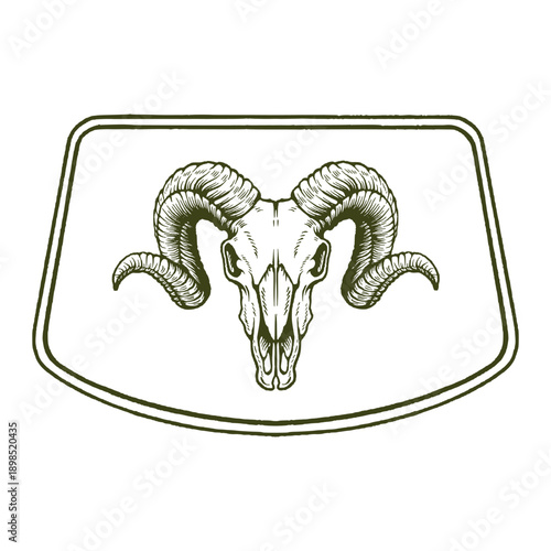 Ram Skull Vintage Woodcut Illustration on Shield Background
