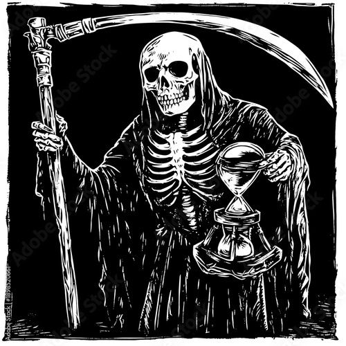 Vintage Halloween Grim Reaper Illustration