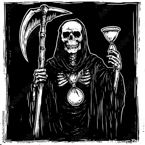 Vintage Halloween Grim Reaper Illustration